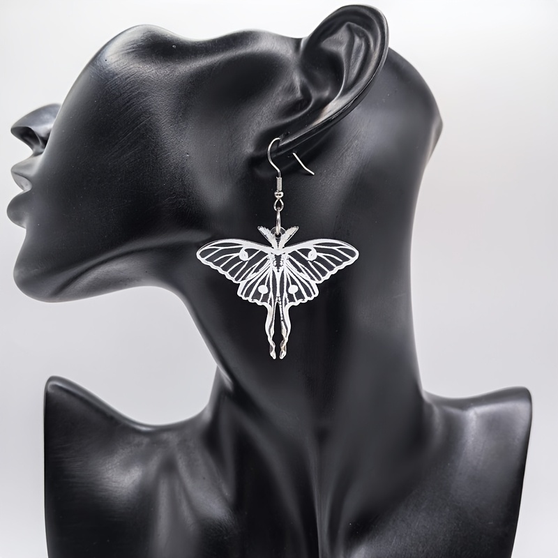 Transparent Acrylic Rectangular Teardrop Butterfly Print Earrings